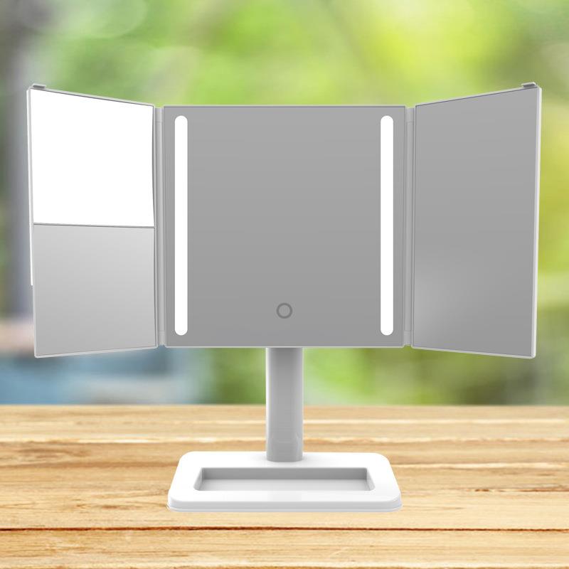 直销三面折叠led化妆镜台式化妆镜带灯USB供电美妆镜
