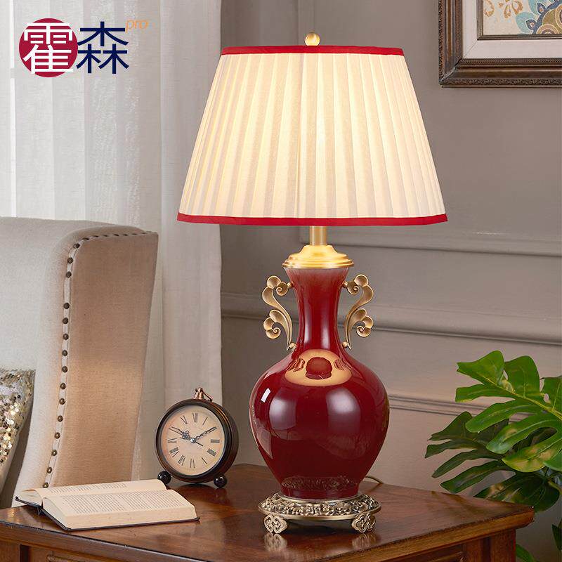新中式主卧全铜陶瓷台灯客厅卧室欧式复古婚房结婚温馨奢华书房灯