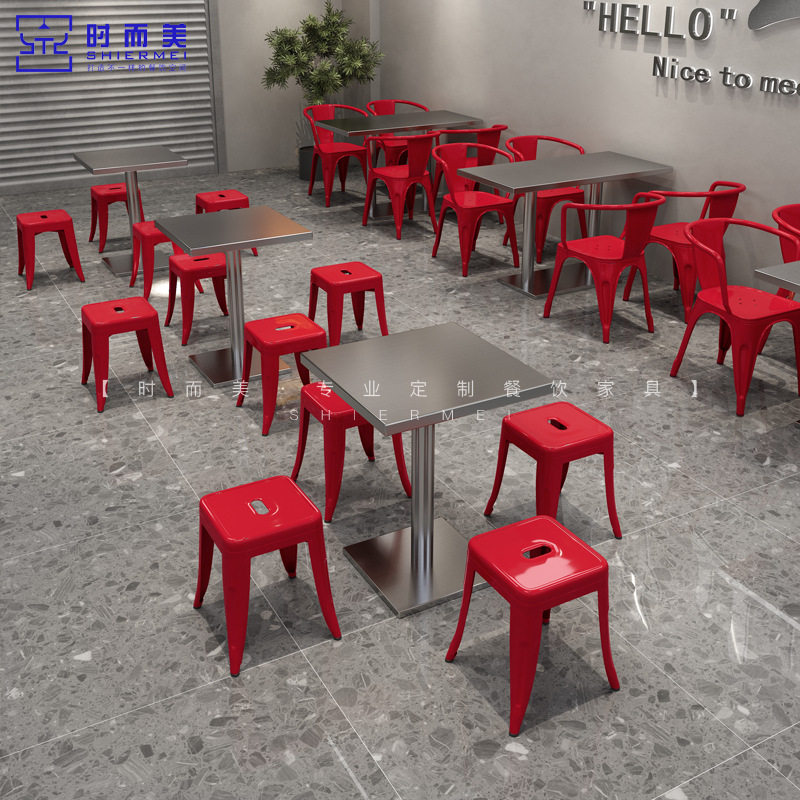东南亚风主题餐厅不锈钢桌椅组合韩式大排档烧烤店夜宵店铁艺椅子