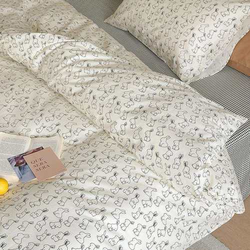 韩式卡通碎花床单四件套纯棉全棉床笠被套被罩宿舍床品床上三件套