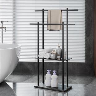 枪灰色落地毛巾架立式大理石置物架卫生间创意可移动浴缸浴巾挂架