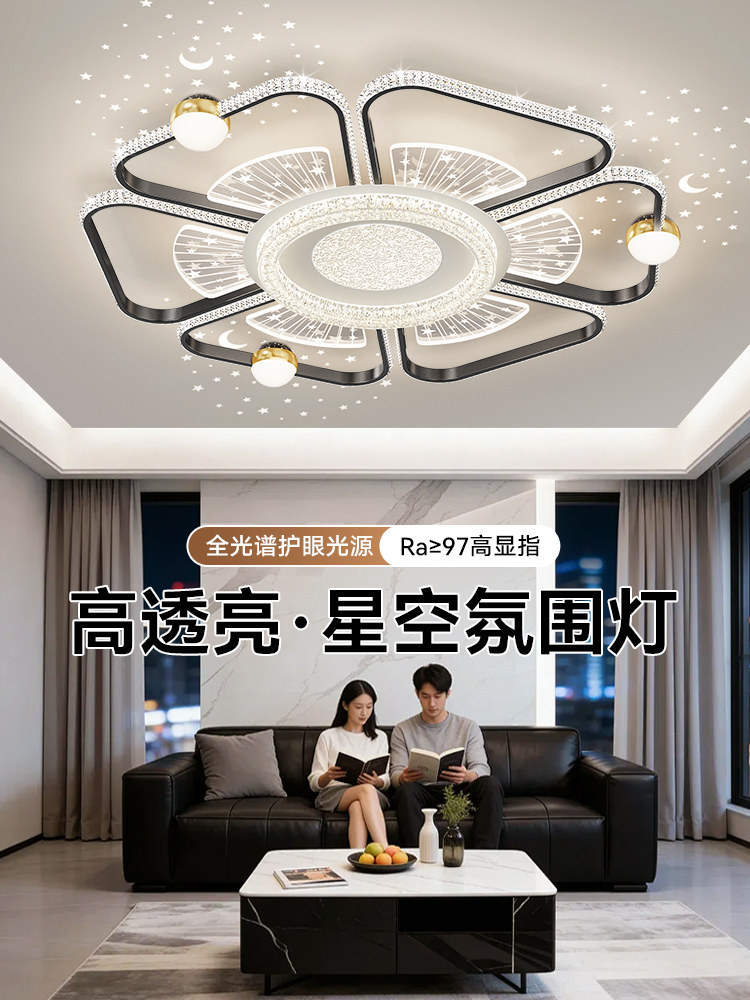 2026新款星空客厅主灯轻奢感创意个性花瓣吸顶灯全屋套餐灯具