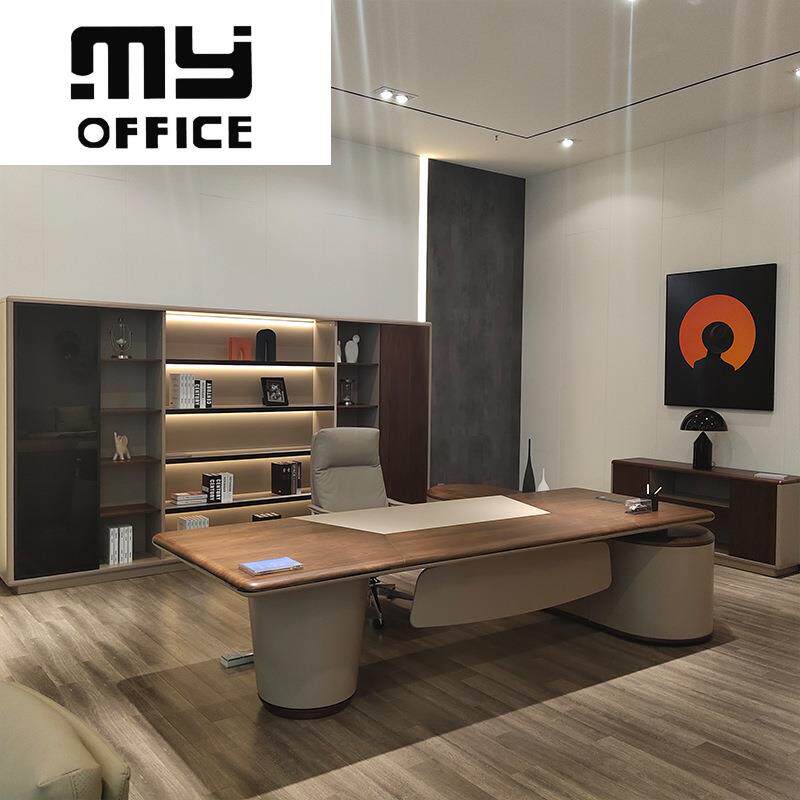 老板办公桌实木皮总裁桌轻奢董事长办公室桌子简约现代大班台