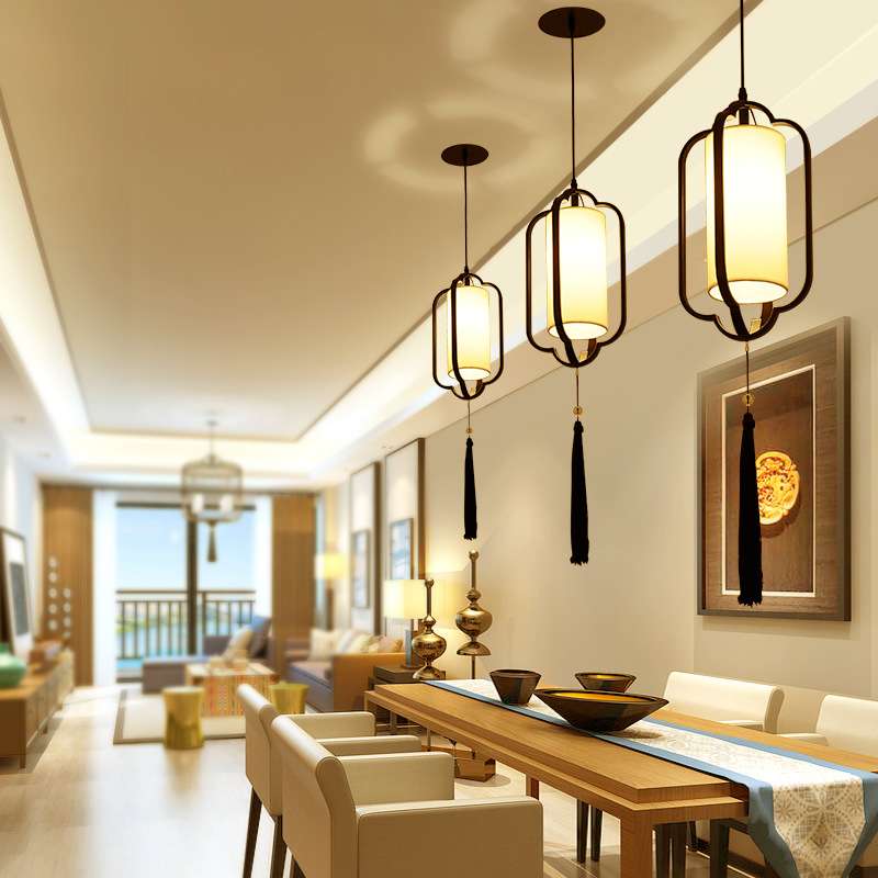 新中式餐厅吊灯仿古现代简约LED餐吊灯饰创意厨房吧台茶楼梯灯具