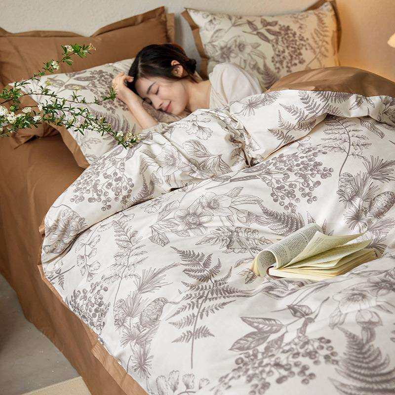 美式A类60支长绒棉印花四件套全棉纯棉轻奢高级感被套床笠四季款