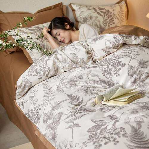 美式A类60支长绒棉印花四件套全棉纯棉轻奢高级感被套床笠四季款