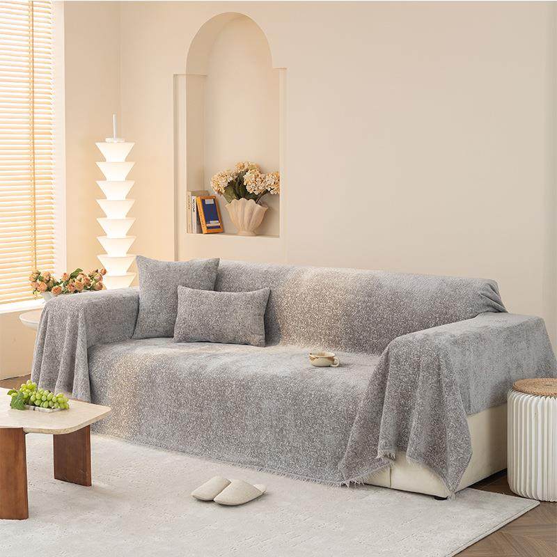 纯色沙发盖布巾四季通用棉麻雪尼尔防猫爪灰色防尘全盖沙发套罩布