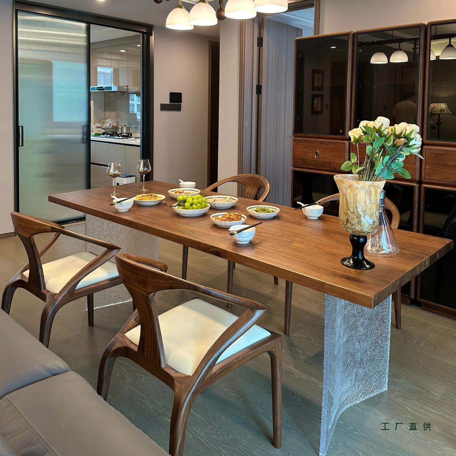 黑胡桃木实木餐桌家用亚克力悬浮书桌中古风客厅茶桌长方形大板桌,鲜花速递/花卉仿真/绿植园艺,割草机/草坪机,淘宝优惠券,粉丝福利购,淘宝优惠卷