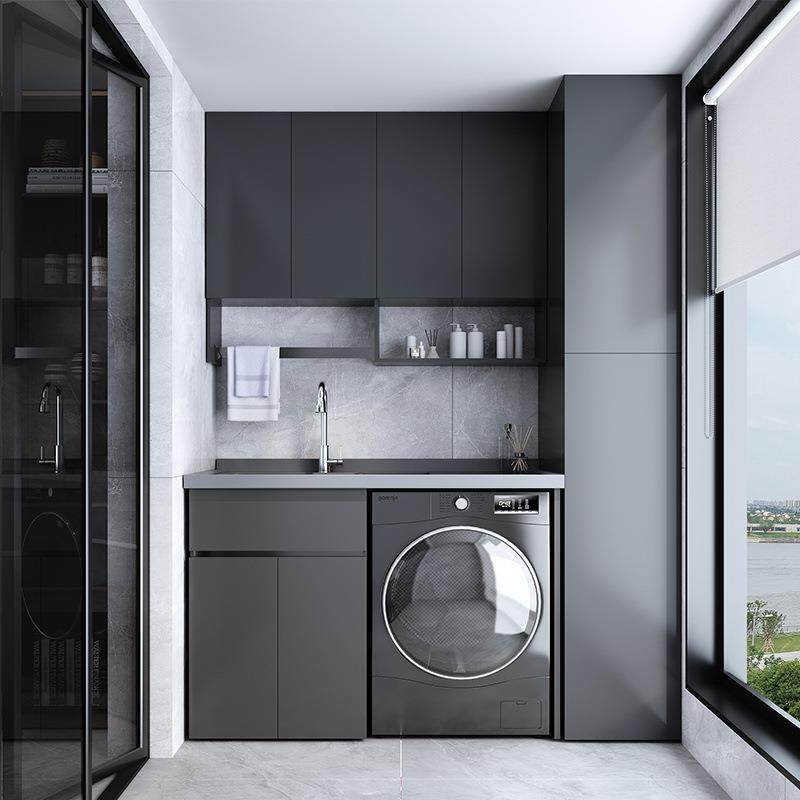 蜂窝铝阳台柜一体台盆洗衣柜滚筒洗衣机柜伴侣浴室柜带搓板切角