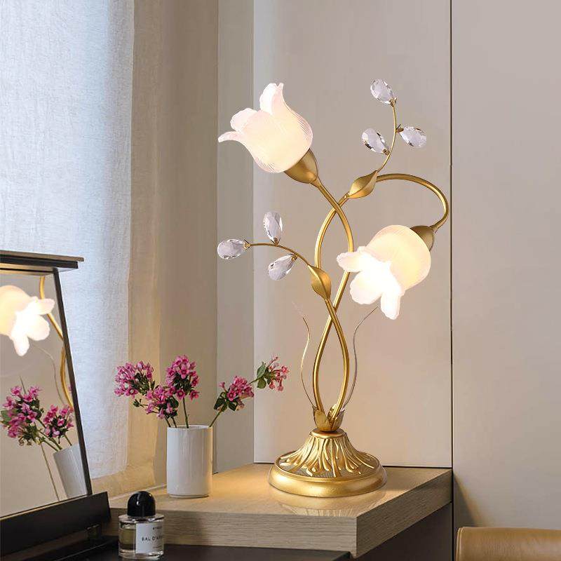 美式田园台灯现代简约书房卧室床头灯法式复古花朵客厅婚庆房灯具