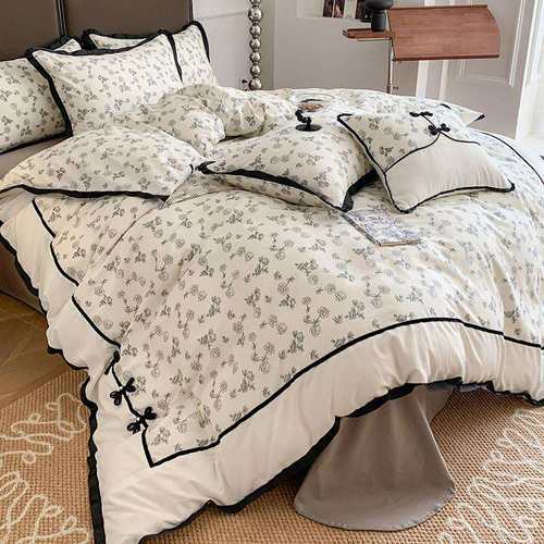 法式全棉碎花复古褶皱被套少女四件套纯棉长绒棉公寓床品四季款