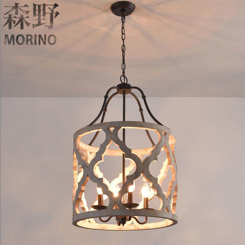 森野照明美式乡村木头灯客厅卧室别墅民宿阳台创意法式木头吊灯