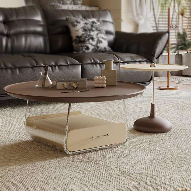 法式复古茶几组合设计师圆形中古小茶桌奶油风阳台客厅小户型边几