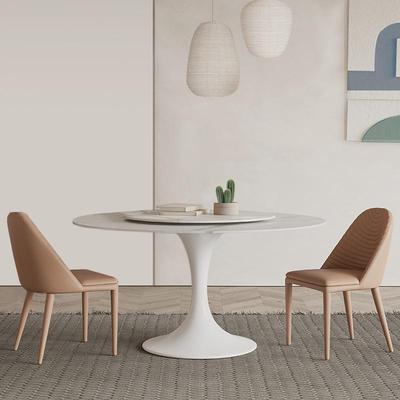 纯白岩板圆形餐桌椅组合转盘现代简约白色餐厅饭桌家用轻奢圆桌子