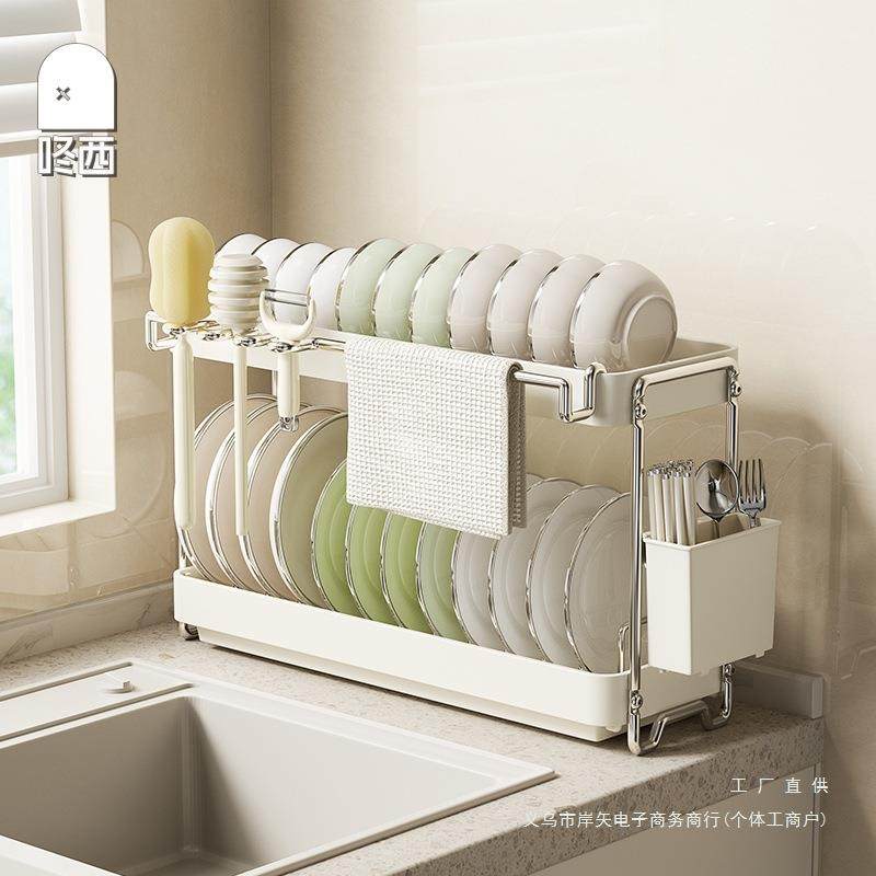 新款厨房多功能双层碗碟不锈钢收纳架碗筷收纳盒置物架子2024新款