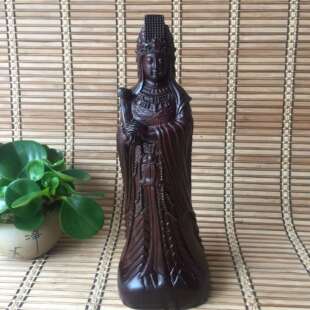 黑檀海木雕海上妈祖神像摆件实木家居客厅天后摆饰庙宇木质工艺品