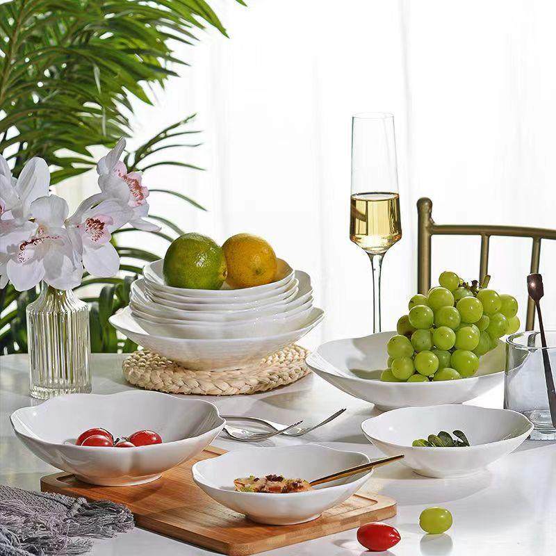 纯白骨瓷异形盘创意陶瓷菊花深盘花朵菜盘餐厅水果沙拉盘家用餐具,清洗/食品/商业设备,风口/风叶/风机配件,淘宝优惠券,粉丝福利购,淘宝优惠卷