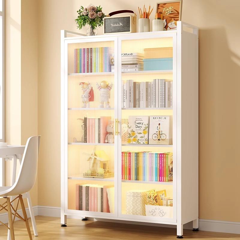 家用钢制书架高脚落地铁艺防尘置物架简易儿童书柜客厅收纳储物架