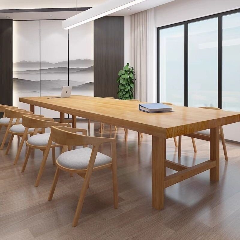 实木中式会议桌简约现代桌椅洽谈组合大板家用办公桌长条工作台