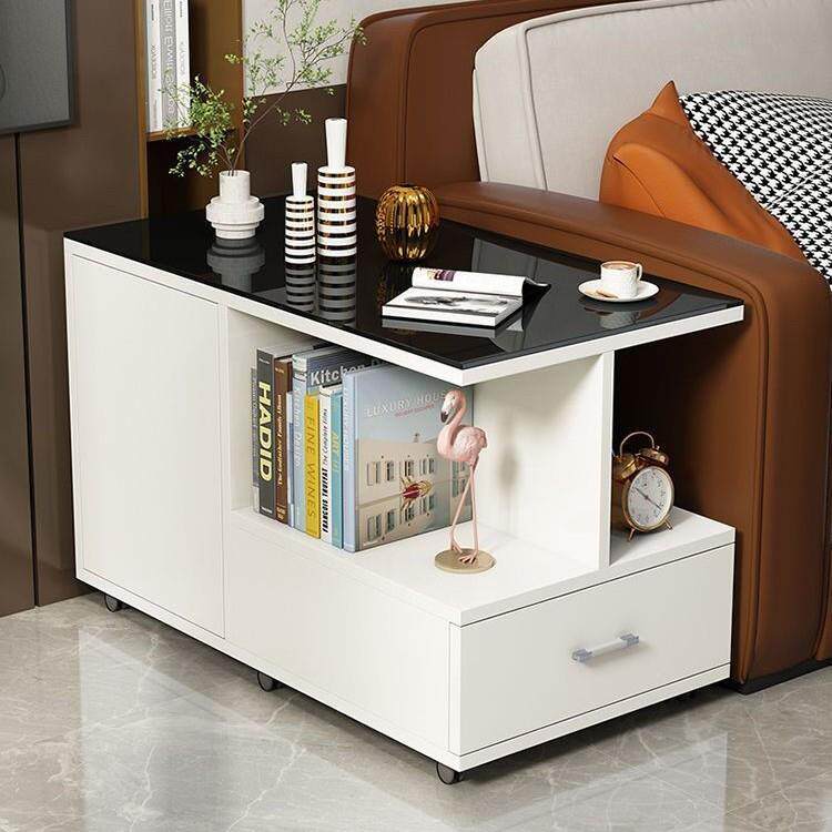 客厅移动沙发边柜储物柜边几可移动轻奢钢化玻璃小茶几带轮小茶桌