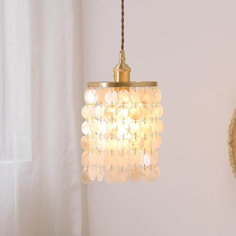 日式风铃床头吊灯长线玄关卧室北欧简约复古轻奢贝壳小吊灯