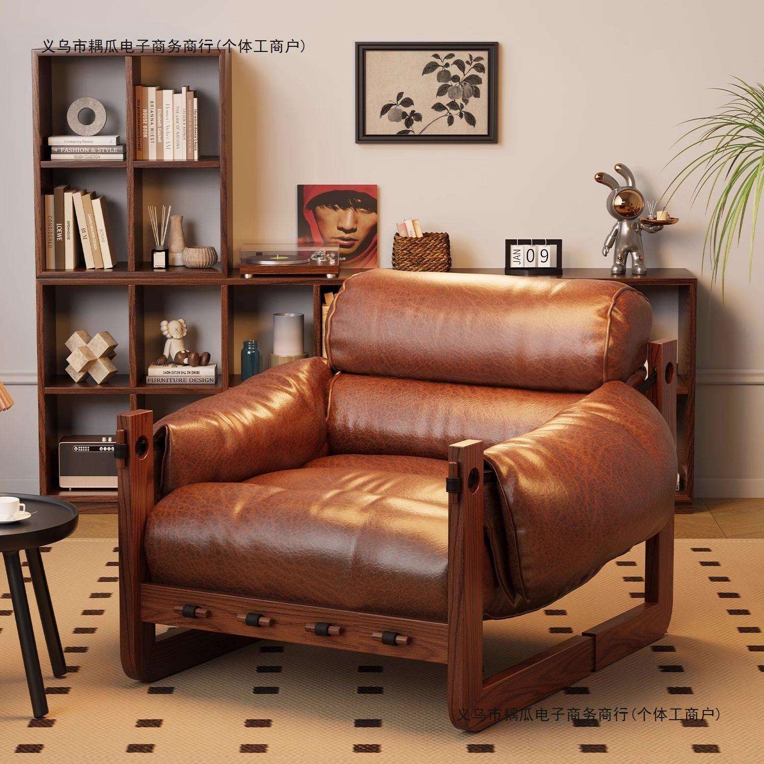 懒人沙发单人家用客厅休闲复古设计师轻奢泽西岛沙发椅实木躺椅