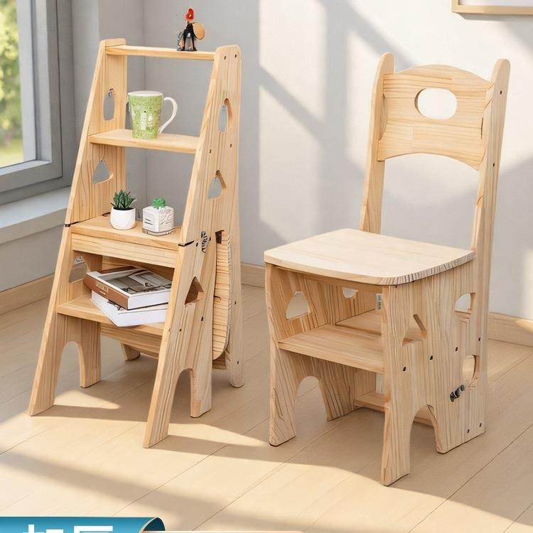 实木多功能折叠椅脚踏凳梯凳脚凳踩脚凳椅子脚踩踏步台阶四步梯J^