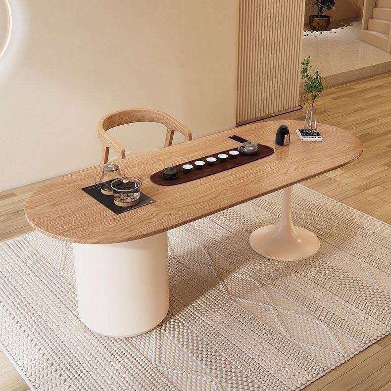 奶油客厅茶台一体桌椅组合家用泡茶轻奢原木简约阳台实木茶桌