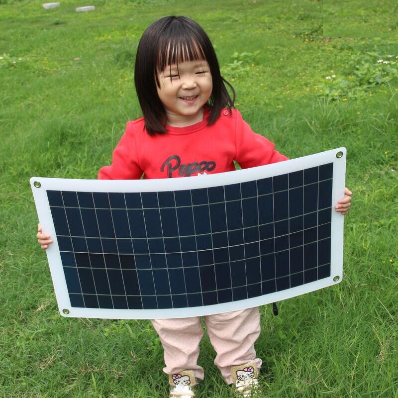 50W100W18V太阳能板充电器充12V汽车电瓶太阳能充电器半柔性
