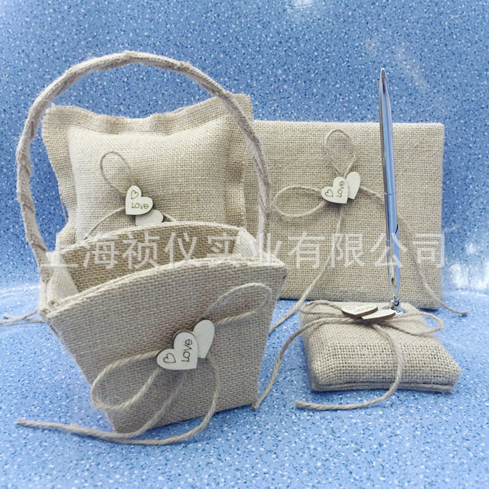西式婚礼麻布双心LOVE花篮四件套
