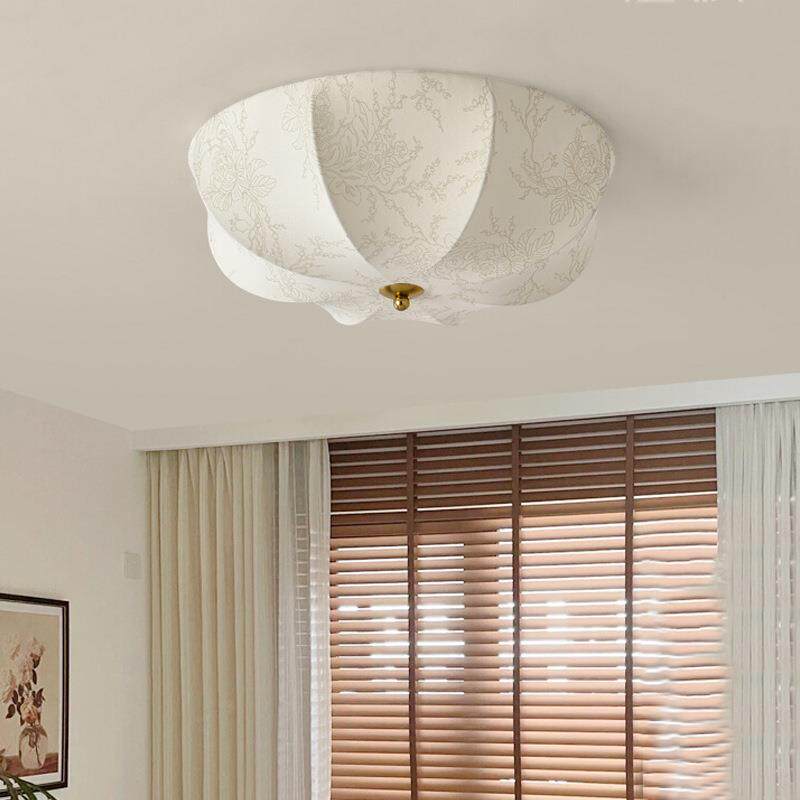 法式复古布艺吸顶灯南洋风中古卧室灯美式衣帽间书房灯玄关阳台灯