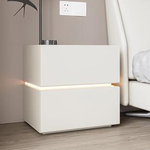 意式极简钢制床头柜带灯一体悬浮式铁艺床边柜主卧室零甲醛储物柜