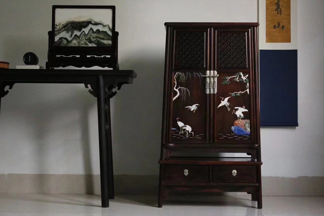 老挝大红酸枝交趾黄檀圆角柜衣柜储物柜收纳柜清式明式家具