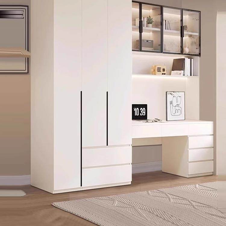 Enf级实木书桌电脑桌带衣柜一体卧室家用连体衣橱柜组合学习桌