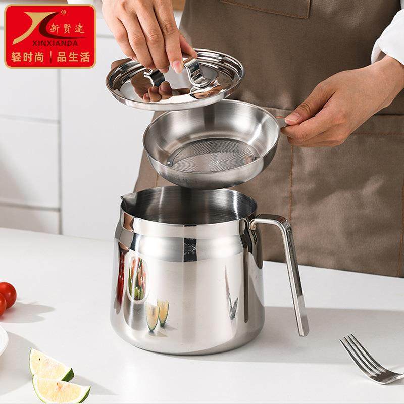 304不锈钢滤油壶家用大容量储油罐带过滤网炸篮油炸锅分离油渣瓶