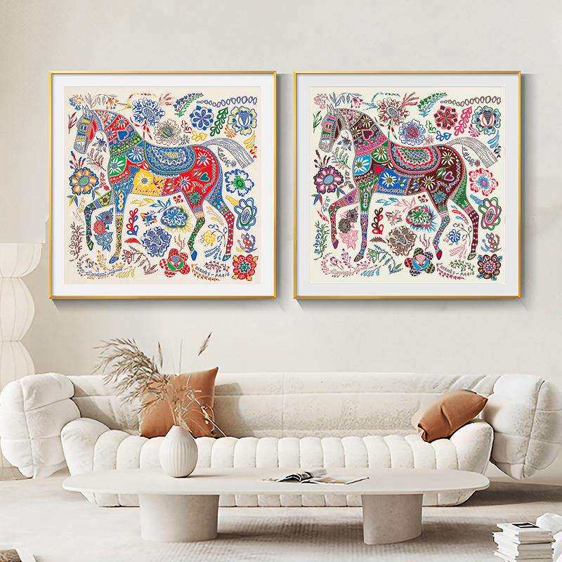 等待尤利西斯爱马挂画现代轻奢美式高端沙发背景装饰画卡纸裱框画