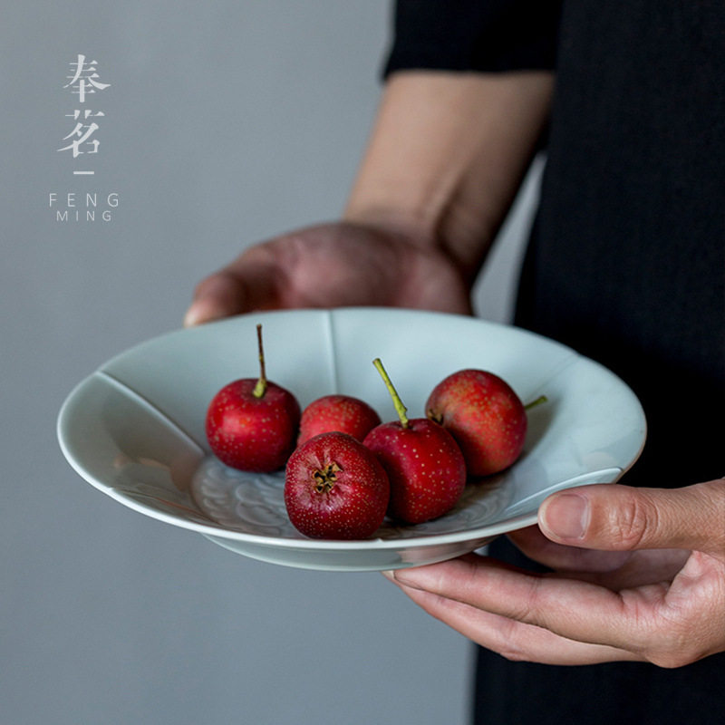 奉茗手工影青仿古胎壶承陶瓷干泡盘陶瓷点心盘果盘茶壶托储水茶盘
