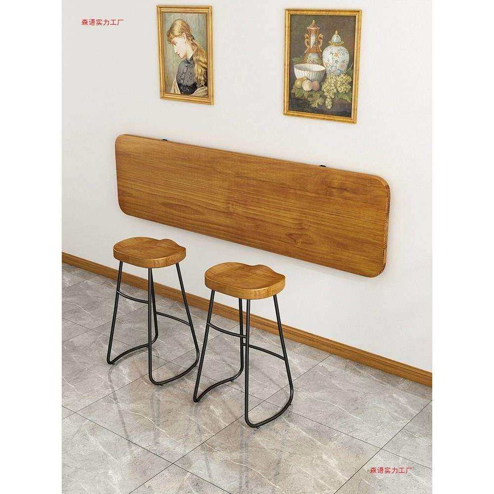 实木置物架一字板长条窄书桌子上墙书桌电脑桌折叠悬空悬书架家用