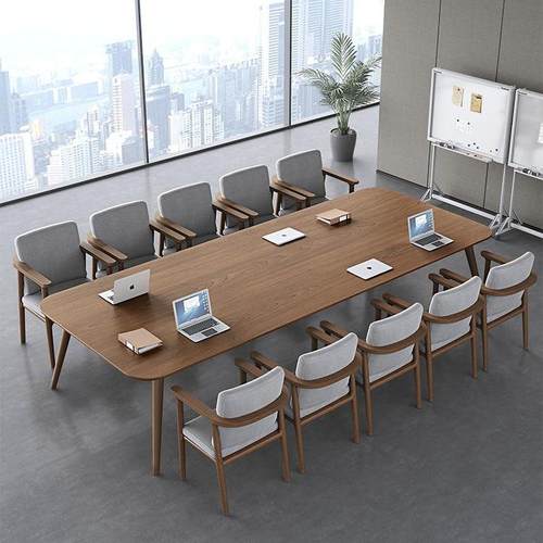 简约现代办公桌实木会议桌长方形工作台商用大板木桌子长条桌椅
