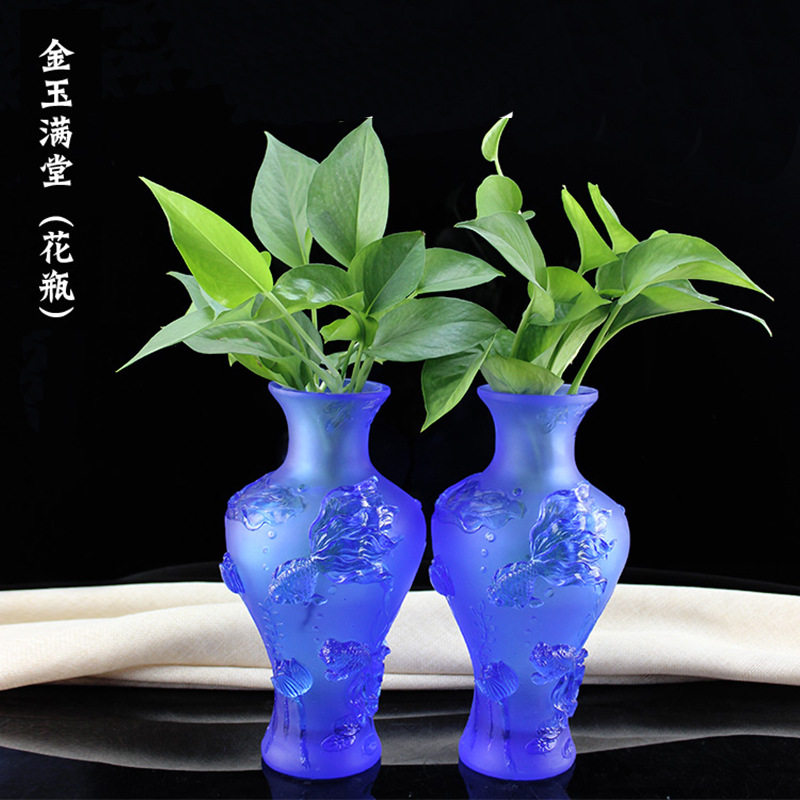 古法琉璃花瓶摆件高级感家居装饰插花器古风中式浮雕琉璃瓶艺术品