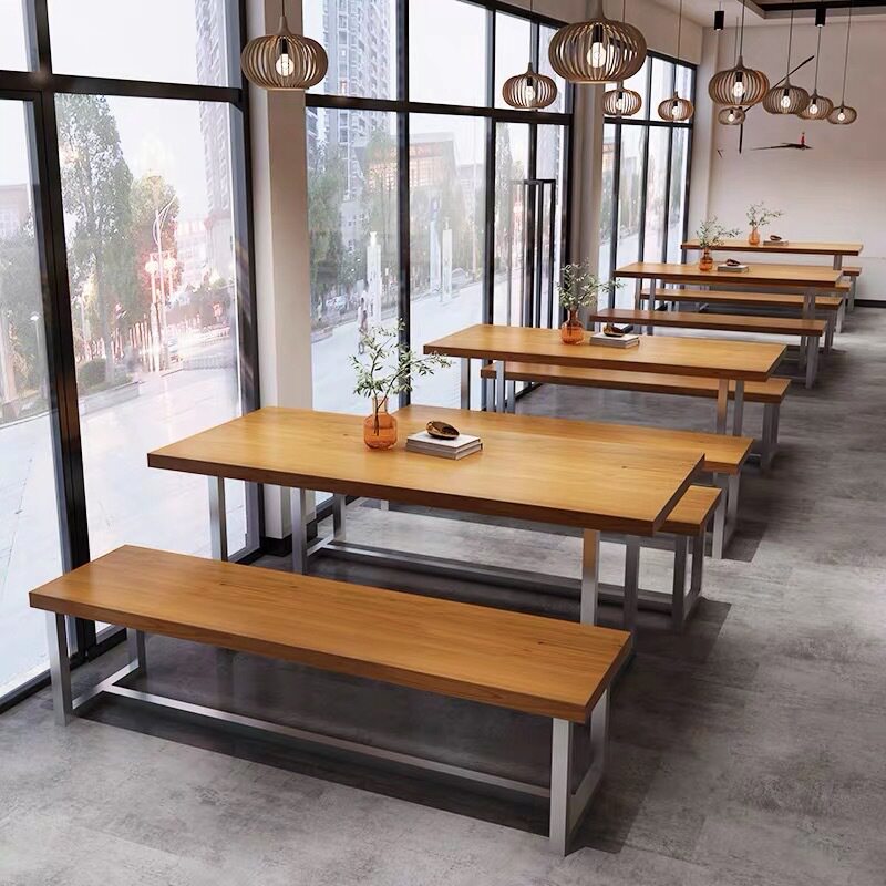 美式实木餐桌酒吧烧烤店音乐餐厅长方形桌椅火锅店商用餐桌椅组合
