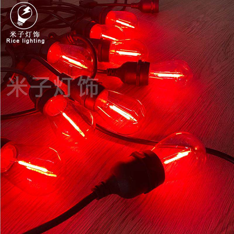 欧规e27彩色灯串线户外防水灯串圣诞节装饰LED氛围美式s14串灯