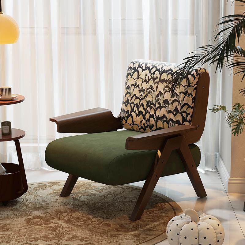 单人沙发椅法式中古风懒人客厅阳台休闲椅子实木设计师单椅