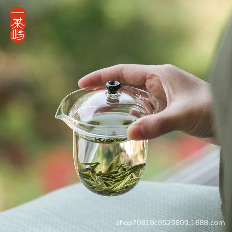 禾器绿茶玻璃盖碗简怡易快泡杯泡龙井手抓茶碗带过滤孔大号手抓壶