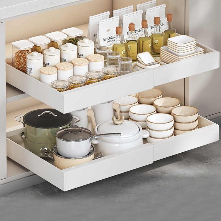 可伸缩橱柜内拉篮抽拉式碗碟盘置物架下水槽超深抽屉厨房收纳