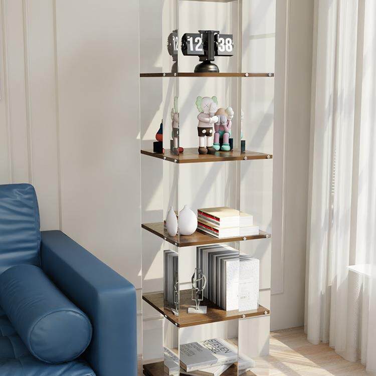 创意透明旋转书架家用书房展示柜实木落地收纳置物架床头书柜展柜