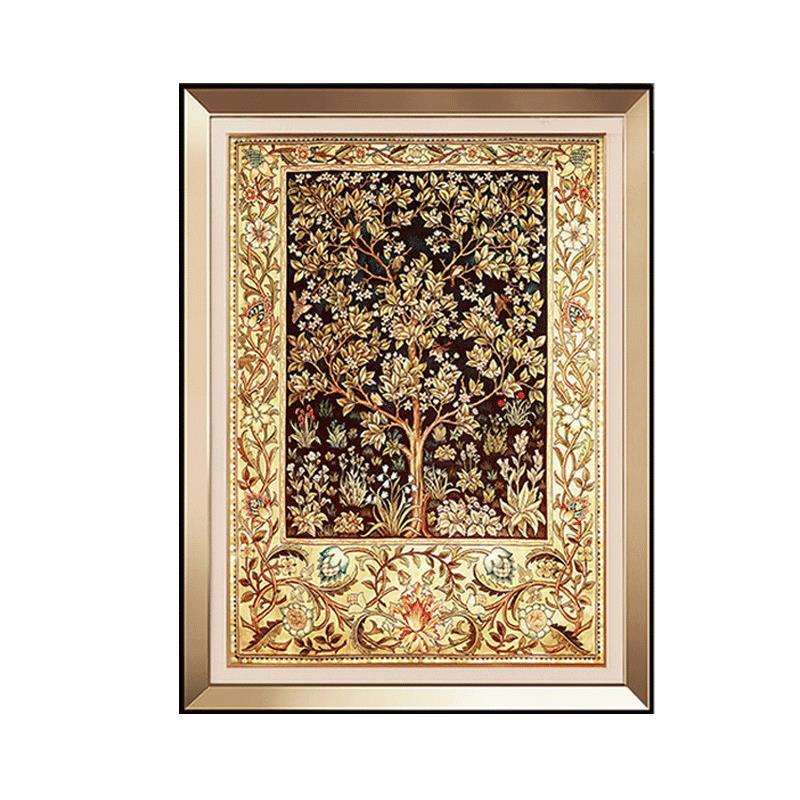 美式进门玄关装饰画竖版简欧走廊过道尽头挂画招财风水壁画发财树