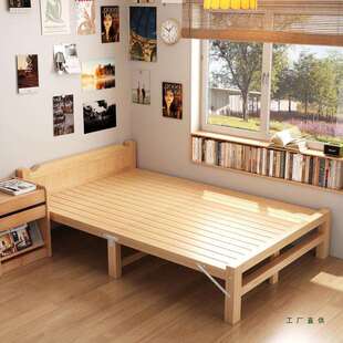 北欧实木床折叠床家用主卧单人床1米2双人床1米5简易加厚出租屋床