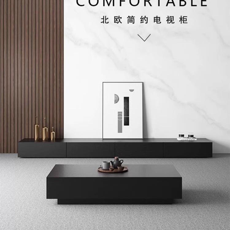 电视柜客厅落地家用黑色现代简约小户型极简茶几电视柜组合地柜子