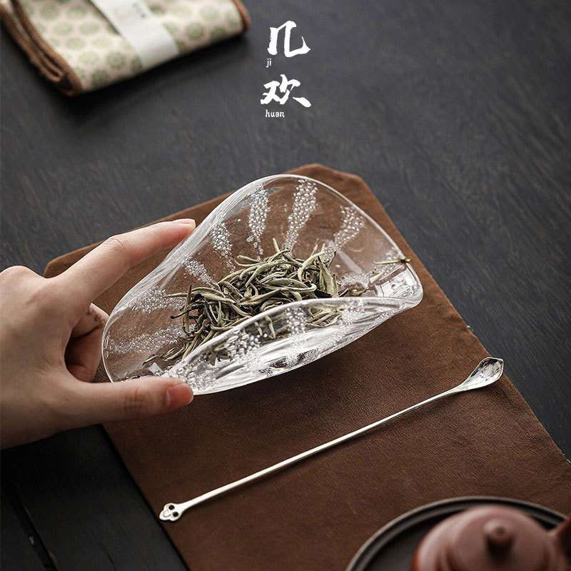 几欢日式玻璃茶则纯手工大茶荷加厚高透茶具配件气泡茶匙手作茶道